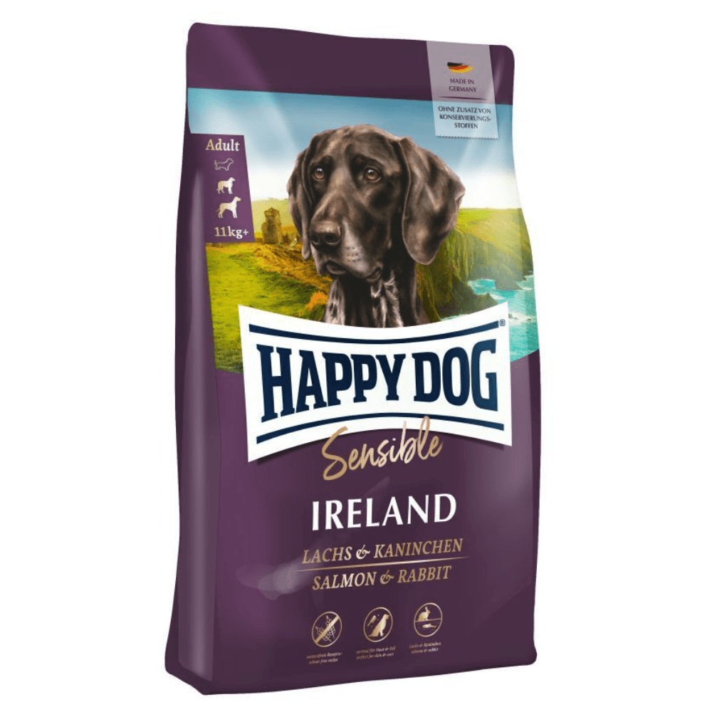 HAPPY DOG Sensible Ireland, cu Somon si Iepure– Hrană Uscată pentru Câini Adulți, pentru o Piele Sănătoasă și Blană Strălucitoare, 12.5kg