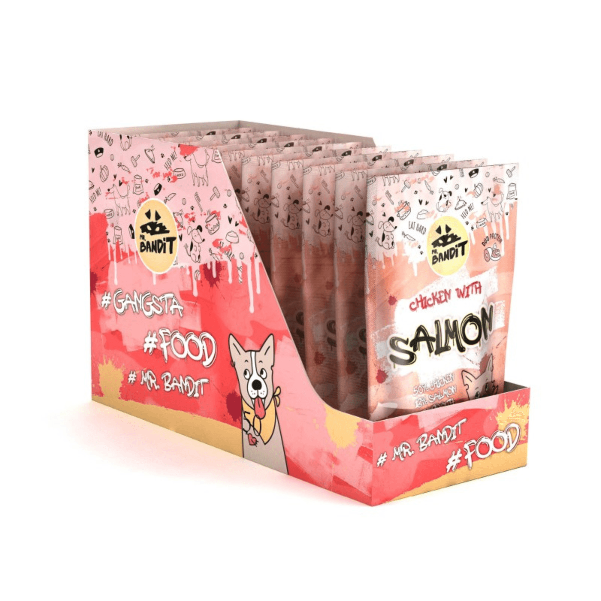 MR. BANDIT Pachet Plicuri Hrana Umeda Pentru Caini, Carne de Pui si Somon in Sos, 10x180g