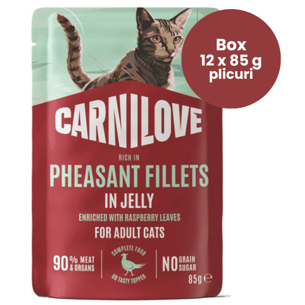 CARNILOVE Cat cu Fazan si Frunze de Zmeura in Aspic Box 12x85 g
