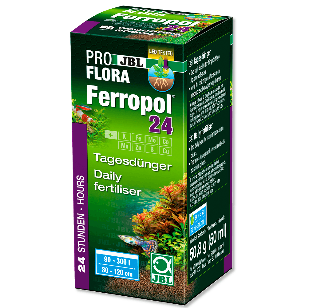 JBL PRO FLORA Ferropol 24, Fertilizant Lichid cu Administrare Zilnica, Pentru Plante Luxuriante in Acvarii de Apa Dulce 50ml pentru 50000L