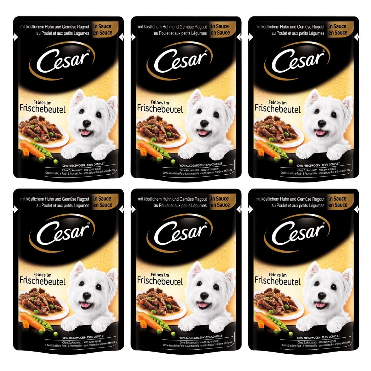 CESAR Set Plicuri Hrana Umeda Pentru Caini, cu Pui si Legume in Sos, 6x100g