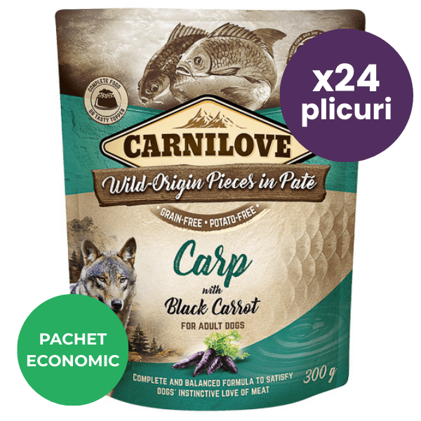 CARNILOVE Dog Pouch Pate Crap cu Morcov Negru Set 24x300 g