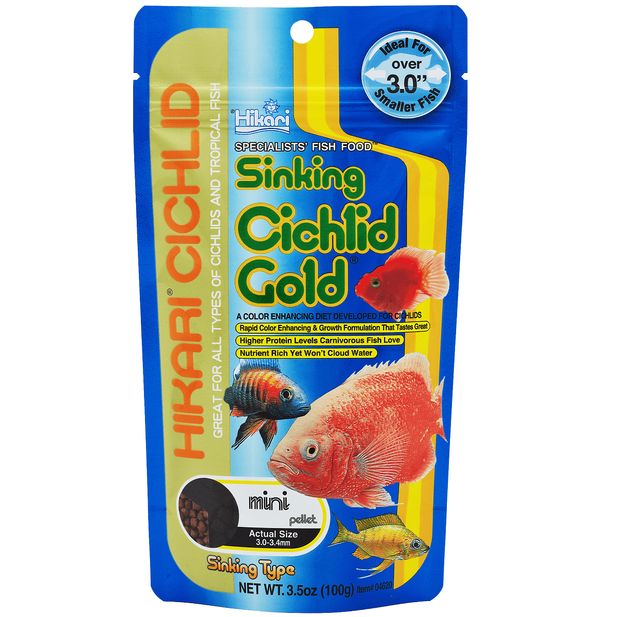HIKARI Cichlid Gold Sinking Mini, Hrana Pentru Intensificarea Coloritului Ciclidelor si a Altor Pesti Tropicali, 100g
