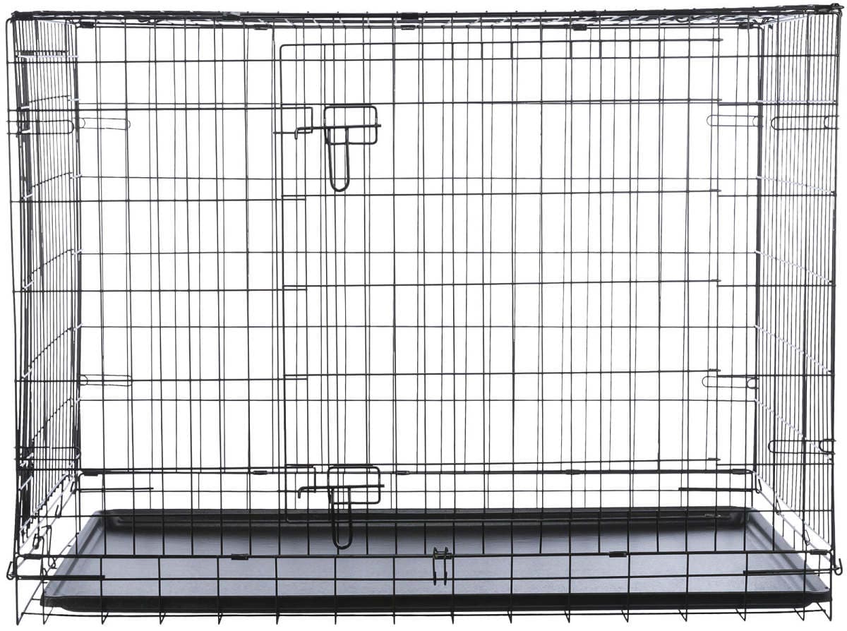 Cusca Metalica Pliabila Neagra Pentru Caini, 2 Usi de Acces, Marime L 109x71x79cm