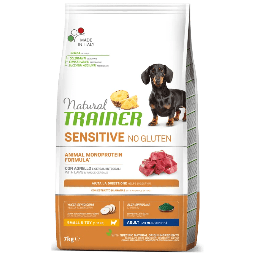 NATURAL TRAINER Dog Mini Adult Sensitive No Gluten cu Miel, Hrană Uscată Monoproteică pentru Câini de Talie Mică, 7kg